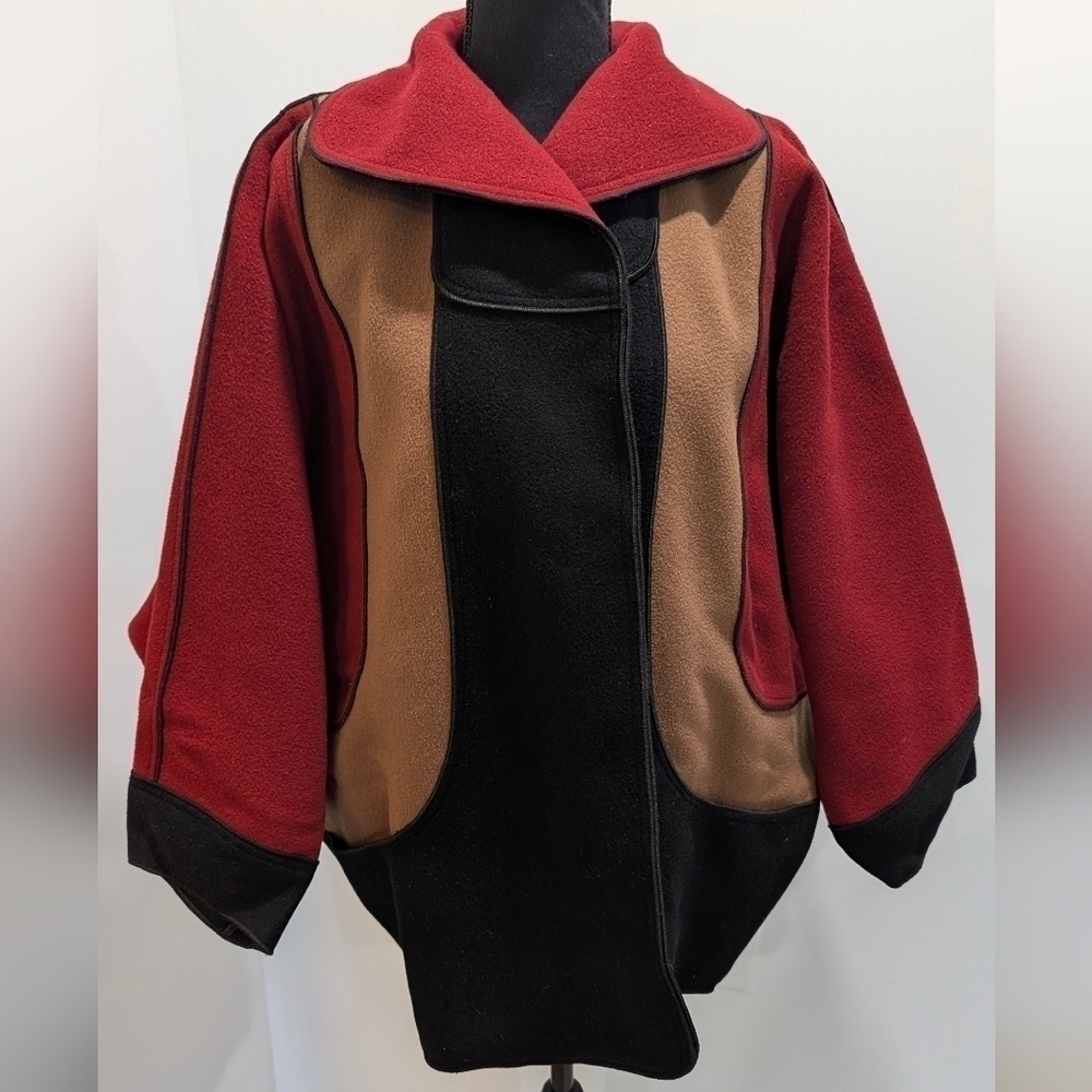 Vtg Mrs H Winter Pure Wool Colorblock Cocoon Coat Womens S Avant Garde 70s 80s - Picture 2 of 12
